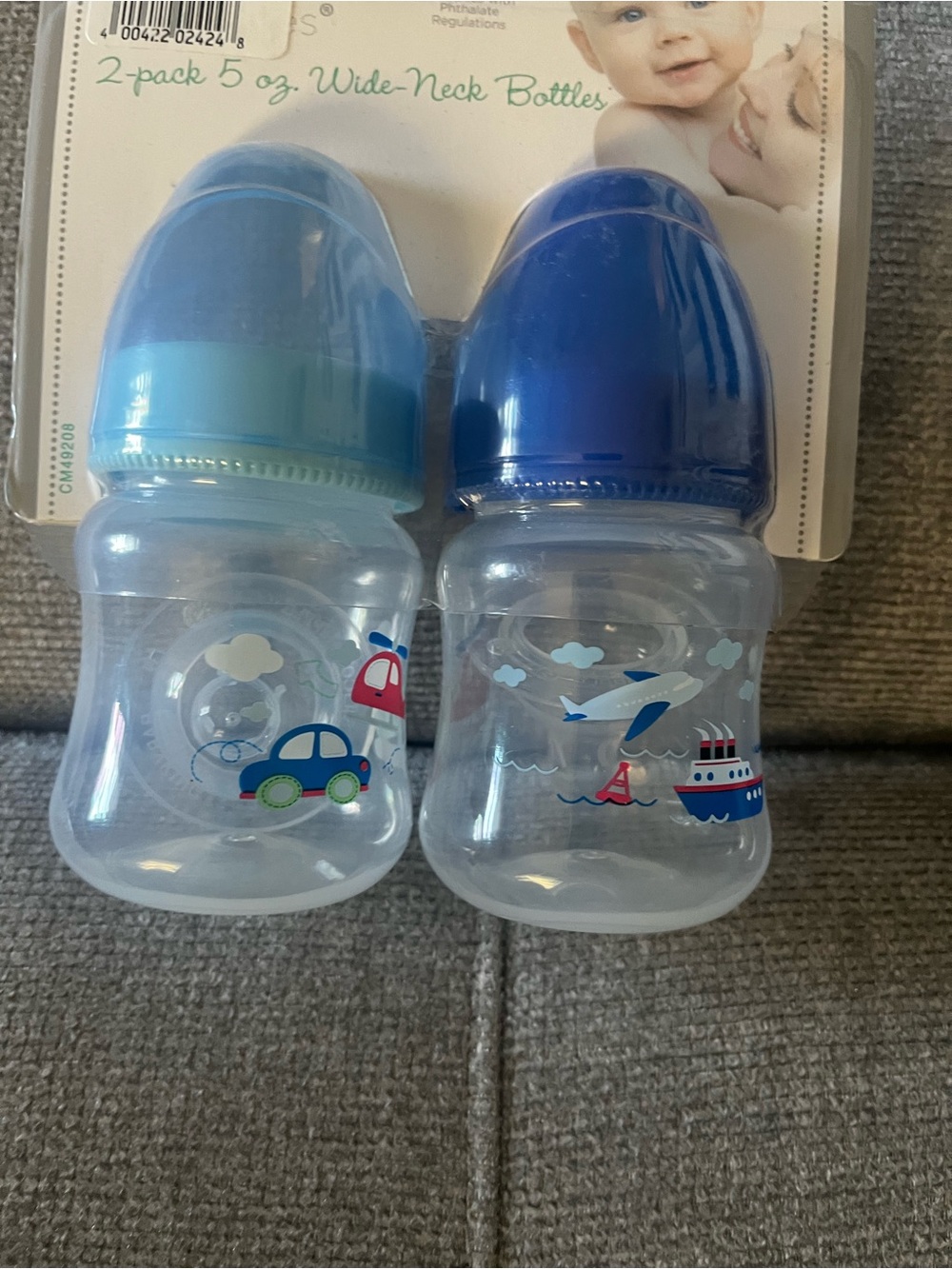 2-Pack Wide-Neck Baby Bottles with Blue Caps